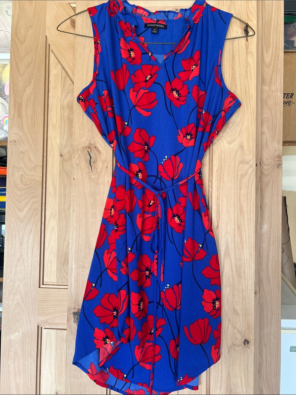 41 Hawthorn Royal Blue Sleeveless Midi Dress with Red Floral Print